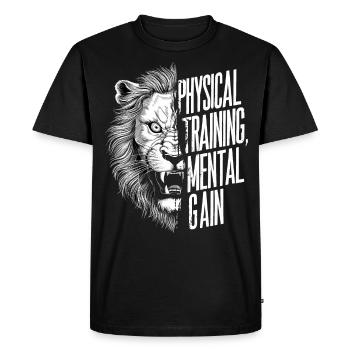 Entraînement physique Gain mental Motivation Lion - T-shirt Premium bio Homme - noir - Devant - Nico (187cm)
