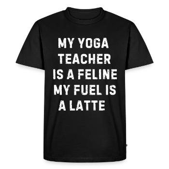 My yoga teacher is a feline, my fuel is a latte - Men's Premium Organic T-Shirt - black - Front - Nico (187cm)