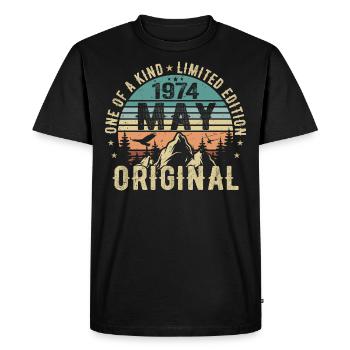 Légendes Mai 1974 Anniversaire Millésime Mai 1974 - T-shirt Premium bio Homme - noir - Devant - Nico (187cm)