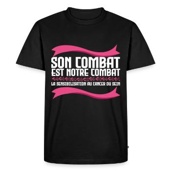 Son combat est notre combat - Cancer - T-shirt Premium bio Homme - noir - Devant - Nico (187cm)