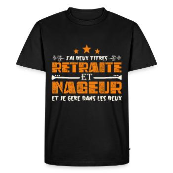 J'ai deux titres Retraite et Nageur. Cadeau - T-shirt Premium bio Homme - noir - Devant - Nico (187cm)