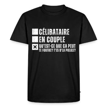 Célibataire en couple humour phrase drôle cadeau - T-shirt Premium bio Homme - noir - Devant - Nico (187cm)