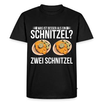 Was ist besser als ein Schnitzel? Zwei Schnitzel G - Männer Premium Bio T-Shirt - Schwarz - Vorne - Nico (187cm)