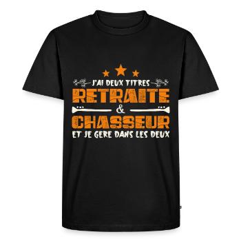 J'ai deux titres Retraite et Chasseur. Cadeau - T-shirt Premium bio Homme - noir - Devant - Nico (187cm)