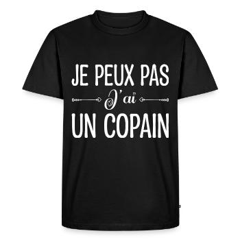 Je peux pas j'ai un copain. cadeau copain, copine. - T-shirt Premium bio Homme - noir - Devant - Nico (187cm)