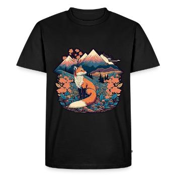 Fox Japan Fleur de cerisier Rétro Japonais - T-shirt Premium bio Homme - noir - Devant - Nico (187cm)
