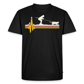 Cat Skijoring Skiing Winter Sport Heartbeat Pulse - Men's Premium Organic T-Shirt - black - Front - Nico (187cm)