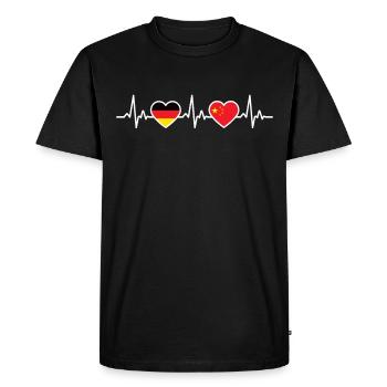 Chine Allemagne Battement de cœur Drapeau Chinois - T-shirt Premium bio Homme - noir - Devant - Nico (187cm)