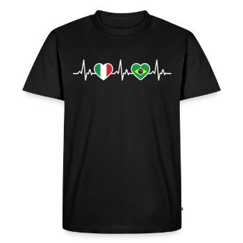 Brazil Italy Heartbeat Flag Brazil - Men's Premium Organic T-Shirt - black - Front - Nico (187cm)
