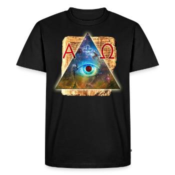 L'oeil de Dieu Alpha Omega + - All-Seeing - T-shirt Premium bio Homme - noir - Devant - Nico (187cm)