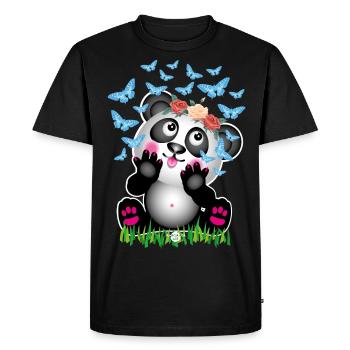 31 Bébé Panda Papillons Roses - T-shirt Premium bio Homme - noir - Devant - Nico (187cm)