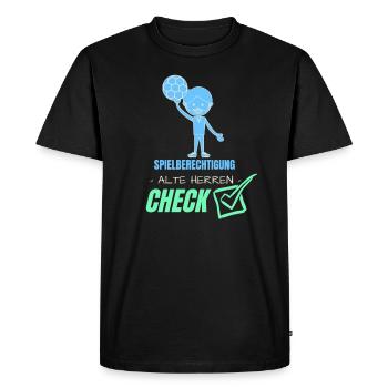 Cooles Design | "Alte Herren" Fussball - Männer Premium Bio T-Shirt - Schwarz - Vorne - Nico (187cm)