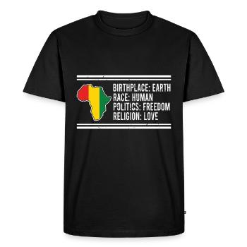 Lieu de naissance: Earth Race: Human Politics: Freedom Rel - T-shirt Premium bio Homme - noir - Devant - Nico (187cm)