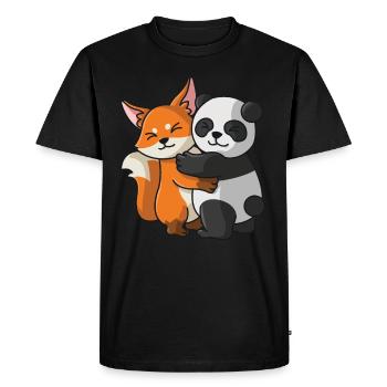 Sweet fox and panda bear cuddling funny fighting - Men's Premium Organic T-Shirt - black - Front - Nico (187cm)