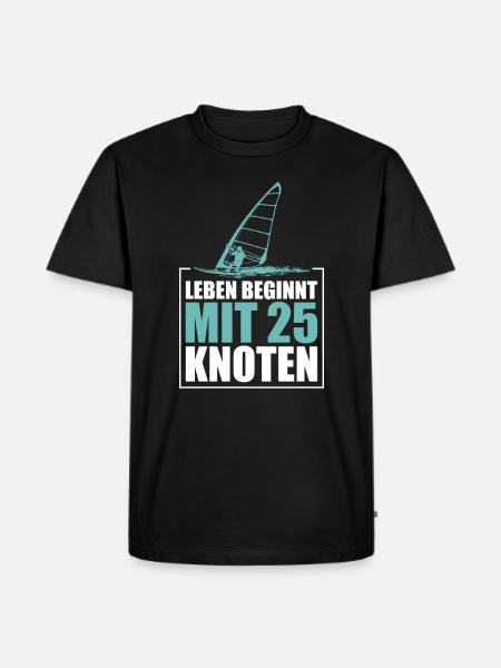 Leben beginnt mit 25 Knoten Surfen Windsurfen - Männer Premium Bio T-Shirt - Schwarz