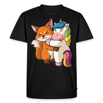 Renard avec licorne aime les animaux mignons doux - T-shirt Premium bio Homme - noir - Devant - Nico (187cm)