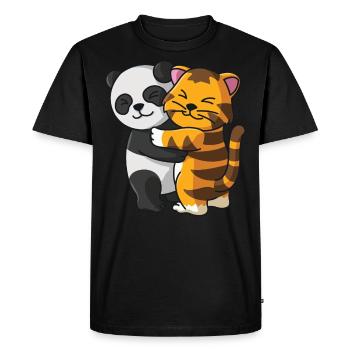 Panda with cat love sweet cute animals - Men's Premium Organic T-Shirt - black - Front - Nico (187cm)