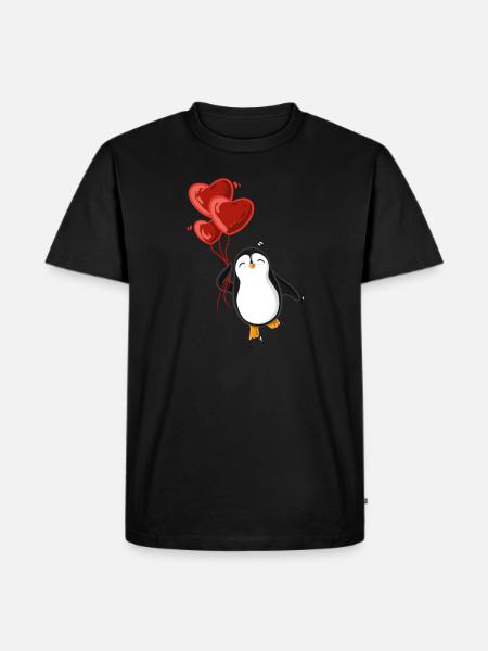 Pinguin mit Herz Luftballons - Männer Premium Bio T-Shirt - Schwarz