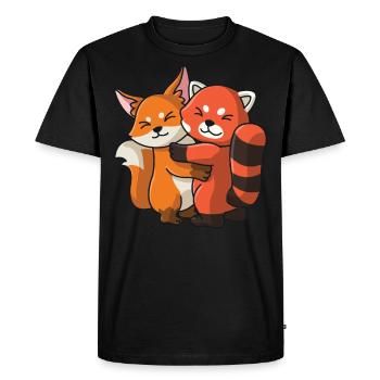 Renard avec panda roux aime les animaux mignons doux - T-shirt Premium bio Homme - noir - Devant - Nico (187cm)