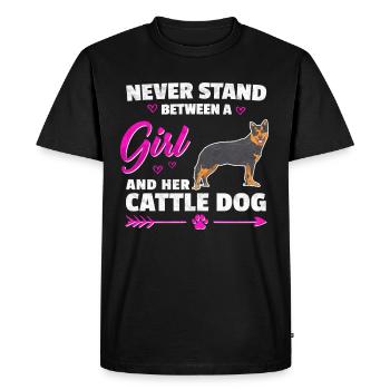 Une fille et son chien de bétail australien disant - T-shirt Premium bio Homme - noir - Devant - Nico (187cm)