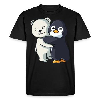 Polar bear and Penguin cute Hug Cuddle Animals - Men's Premium Organic T-Shirt - black - Front - Nico (187cm)