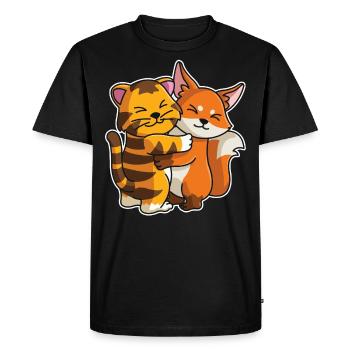 tabby cat and fox cute Hug Cuddle Animals - Men's Premium Organic T-Shirt - black - Front - Nico (187cm)