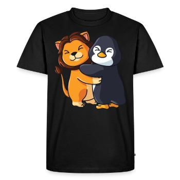 Lion and Penguin cute Hug Cuddle Animals - Men's Premium Organic T-Shirt - black - Front - Nico (187cm)