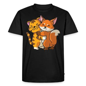 Tabby Cat and Fox Hug Cuddle Animals - Men's Premium Organic T-Shirt - black - Front - Nico (187cm)