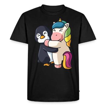 Penguin Unicorn Couple Hug Cuddle Animals - Men's Premium Organic T-Shirt - black - Front - Nico (187cm)