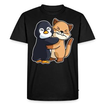 Penguin Cat cute Hug Cuddle Animals - Men's Premium Organic T-Shirt - black - Front - Nico (187cm)