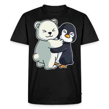 Icebear and Penguin Hug Cuddle Animals - Men's Premium Organic T-Shirt - black - Front - Nico (187cm)