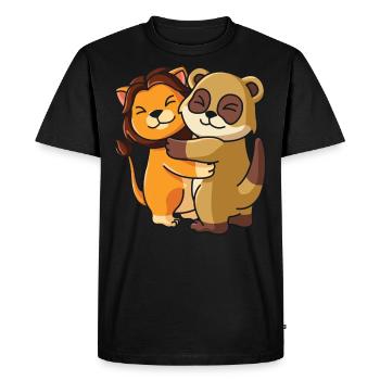Lion and Meerkat Hug Cuddle Animals - Men's Premium Organic T-Shirt - black - Front - Nico (187cm)