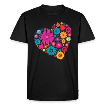 Big heart of colorful flowers - Men's Premium Organic T-Shirt - black - Front - Nico (187cm)