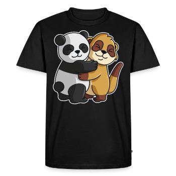 Panda and Meerkat cute Hug Cuddle Animals - Men's Premium Organic T-Shirt - black - Front - Nico (187cm)