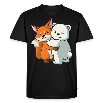 Fox and Icebear cute hugging Hug Cuddle Animals - Men's Premium Organic T-Shirt - black - Front - Nico (187cm)