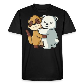Meerkat and Icebear Hug Cuddle Animals - Men's Premium Organic T-Shirt - black - Front - Nico (187cm)