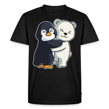 Pingouin et ours polaire câlinent des animaux mignons - T-shirt Premium bio Homme - noir - Devant - Nico (187cm)