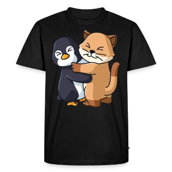 Penguin Kitten cute Hug Cuddle Animals - Men's Premium Organic T-Shirt - black - Front - Nico (187cm)