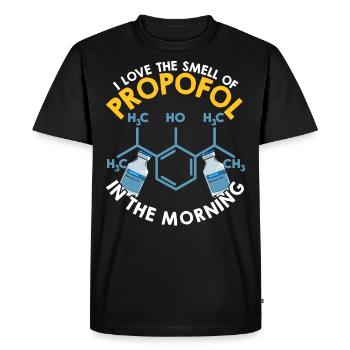 J’adore l’odeur du propofol le matin - T-shirt Premium bio Homme - noir - Devant - Nico (187cm)