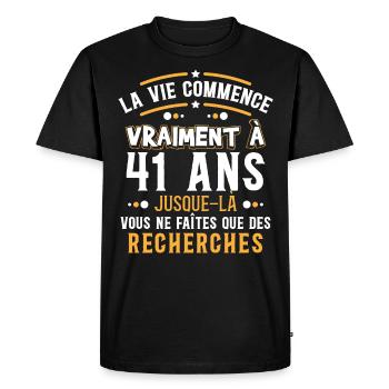 Anniversaire 41 ans, idée cadeau date de naissance - T-shirt Premium bio Homme - noir - Devant - Nico (187cm)