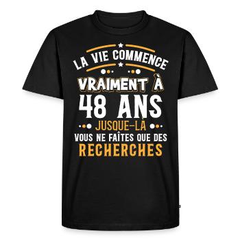 Anniversaire 48 ans, idée cadeau date de naissance - T-shirt Premium bio Homme - noir - Devant - Nico (187cm)