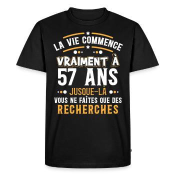 Anniversaire 57 ans, idée cadeau date de naissance - T-shirt Premium bio Homme - noir - Devant - Nico (187cm)