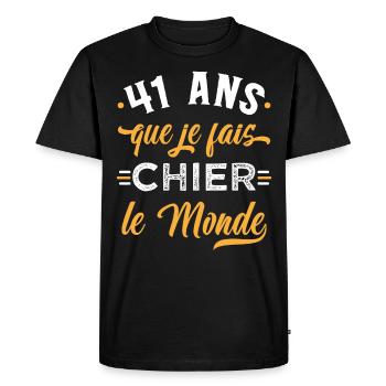 Anniversaire 41 ans, idée cadeau date de naissance - T-shirt Premium bio Homme - noir - Devant - Nico (187cm)