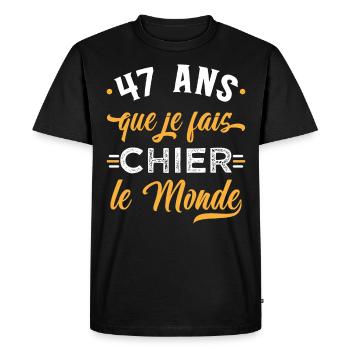 Anniversaire 47 ans, idée cadeau date de naissance - T-shirt Premium bio Homme - noir - Devant - Nico (187cm)