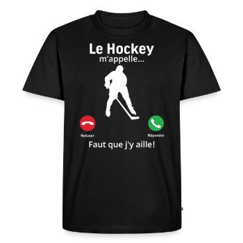 Le Hockey m'appelle faut que j'y aille! - T-shirt Premium bio Homme - noir - Devant - Nico (187cm)