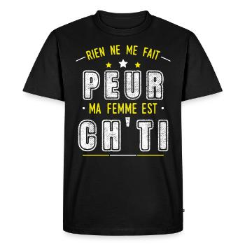 Idée Cadeau Couple Ch-ti Citation Région Nord Chti - T-shirt Premium bio Homme - noir - Devant - Nico (187cm)