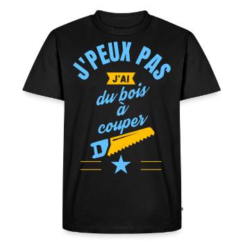 J peux pas j ai du bois à couper bleu jaune - T-shirt Premium bio Homme - noir - Devant - Nico (187cm)