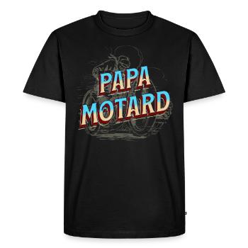 Papa Motard idée cadeau Passion moto humour - T-shirt Premium bio Homme - noir - Devant - Nico (187cm)