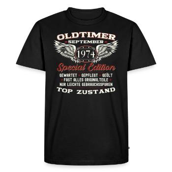 49th birthday classic car September vintage 1974 - Men's Premium Organic T-Shirt - black - Front - Nico (187cm)