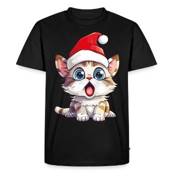 Cat Christmas Christmas Cat Astonished Amazement - Men's Premium Organic T-Shirt - black - Front - Nico (187cm)